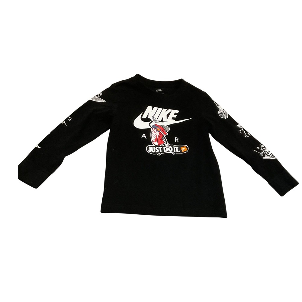 Nike Long Sleeve T-Shirt Kids M 5-6 Black Graphic Skate